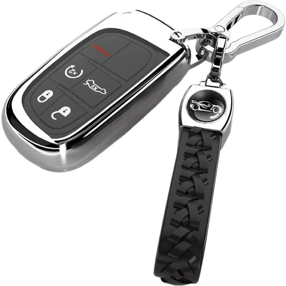 Key Fob Cover Compatible with 2025 2024-2015 Jeep Compass Dodge Durango Cherokee Grand Cherokee Renegade Challenger Charger RAM Chrysler 300(3 4 5-Button,) case cover car