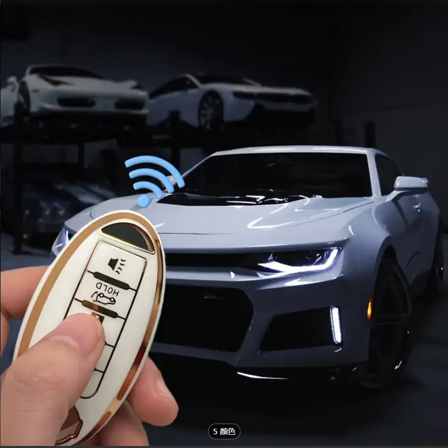 for Nissan Key fob Cover,Soft TPU 360°Car Key Case Protector with Keychain Compatible with Altima Sentra Rogue Pathfinder Murano Armada Maxima Versa ect 5 Buttons Smart Keys