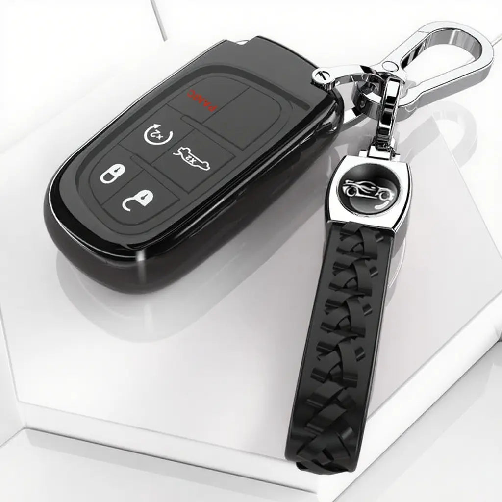 for Jeep Key Fob Cover with Keychain,Soft TPU Key Case Shell Full Protection for Grand Cherokee Renegade Chrysler 200 300 Dodge RAM Durango Challenger Journey Dart Fiat Smart Key case cover car