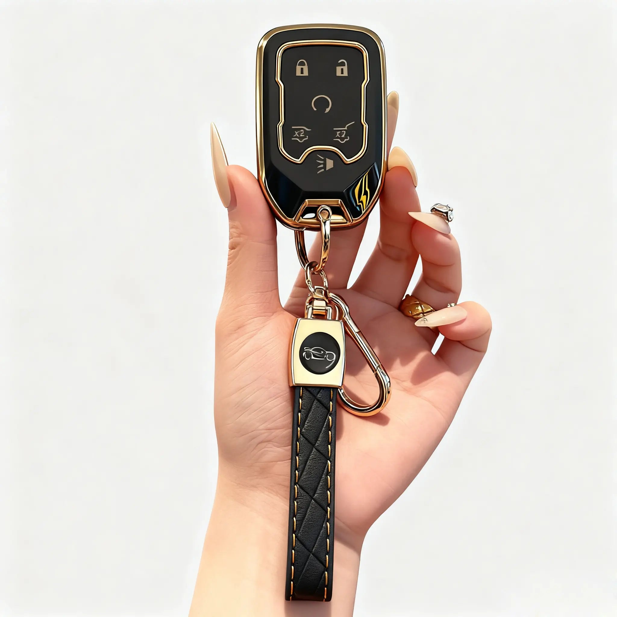 Key Fob Cover Case fit for Chevy Suburban Tahoe 2015 2016 2017 2018 2019 2020 GMC Yukon Keyless Entry Smart Remote Key Fob Shell (6 buttons Black White)