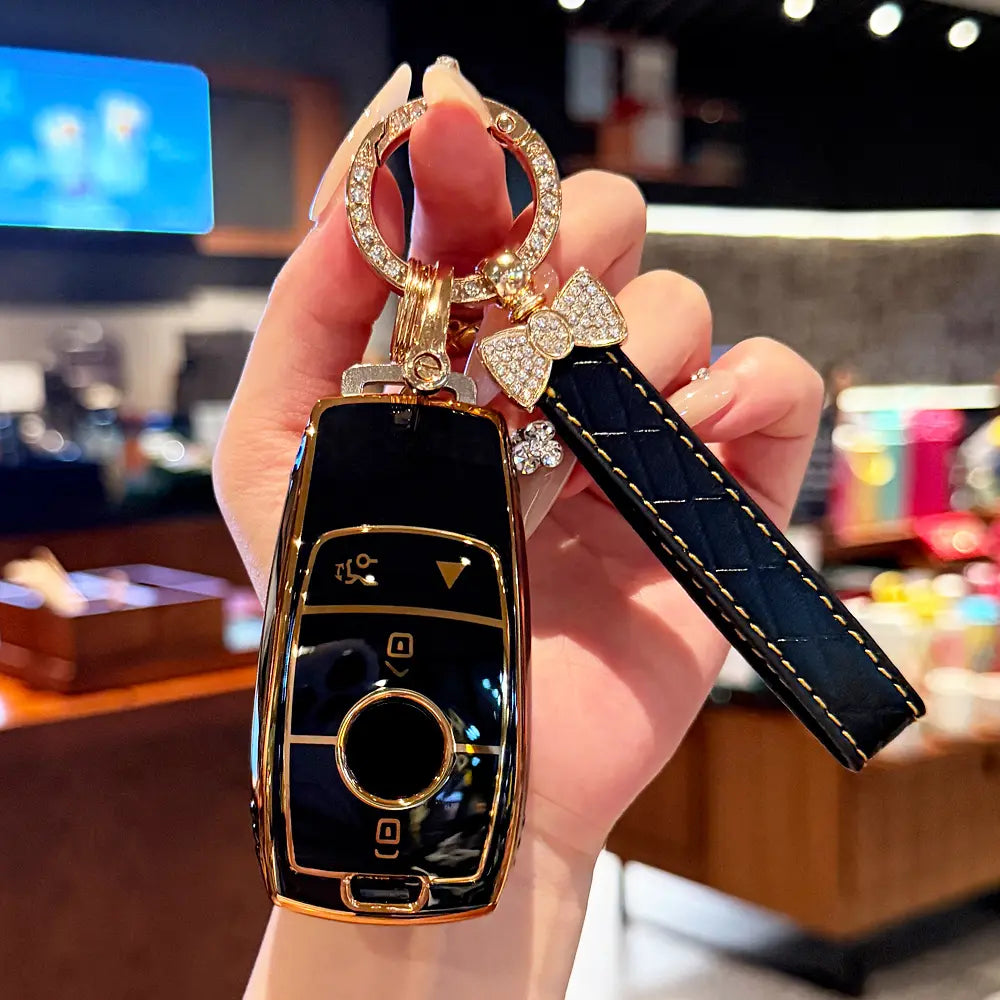 Compatible with Mercedes Benz Key Fob Cover car key chain case Protector Holder E300 E350 E400 E450 A220 CLA250 C300 GLA250 GLB250 GLC300 GLE350 GLE450 GLE580 G550 C43 E53 E63 Accessories