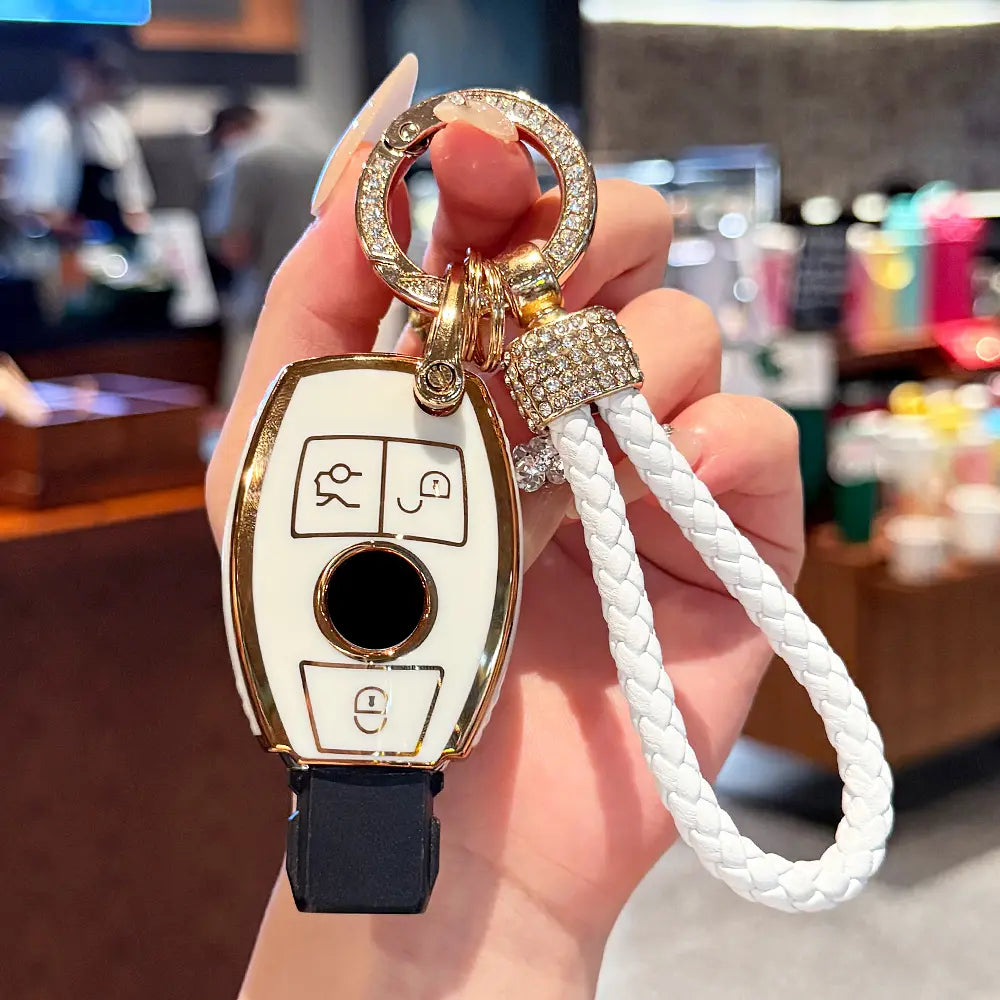 Compatible with Mercedes Benz Key Fob Cover car key chain case Protector Holder E300 E350 E400 E450 A220 CLA250 C300 GLA250 GLB250 GLC300 GLE350 GLE450 GLE580 G550 C43 E53 E63 Accessories