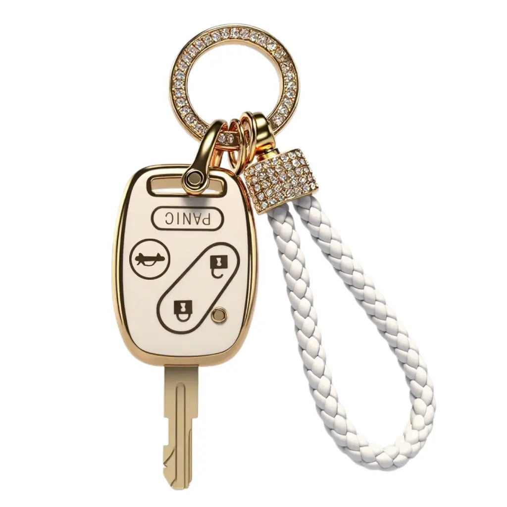 Key Fob Cover for Honda with Leather Keychain, Premium TPU Key Case Compatible with 2003-2015 Hond a Accord Crosstour Civic EX CR-V Pilot Element Remote Smart Car Key Protector，Straight key cover