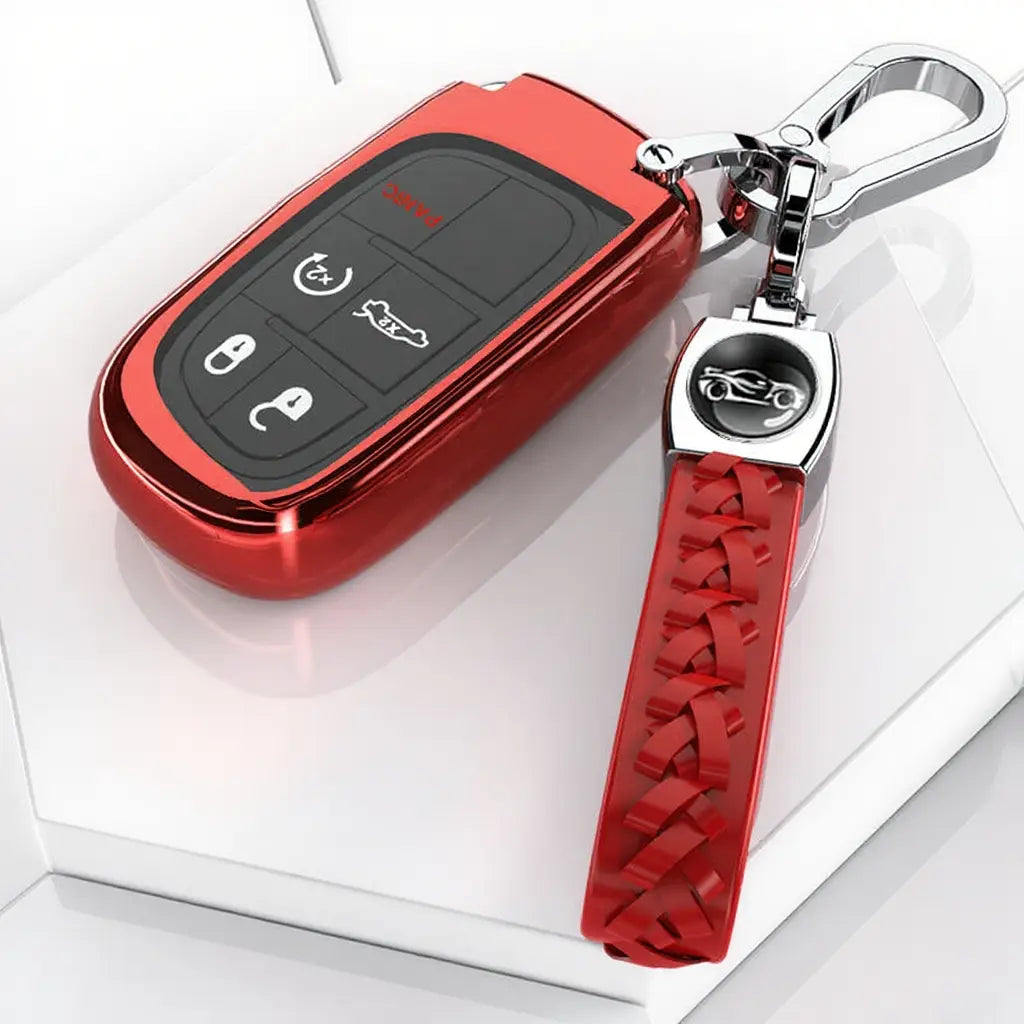for Jeep Key Fob Cover with Keychain,Soft TPU Key Case Shell Full Protection for Grand Cherokee Renegade Chrysler 200 300 Dodge RAM Durango Challenger Journey Dart Fiat Smart Key case cover car